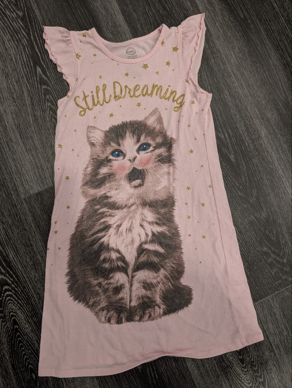 wonder nation Pink Nightgown with Kitten and Gold Stars